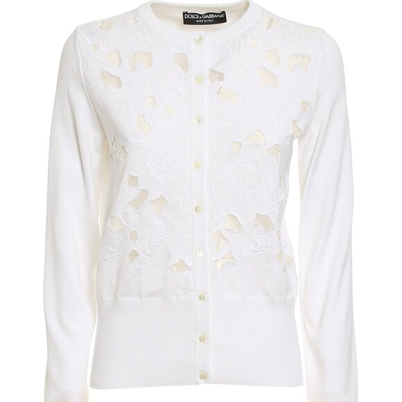 Dolce & Gabbana Small 42 White Cardigan Sweater Floral Knit